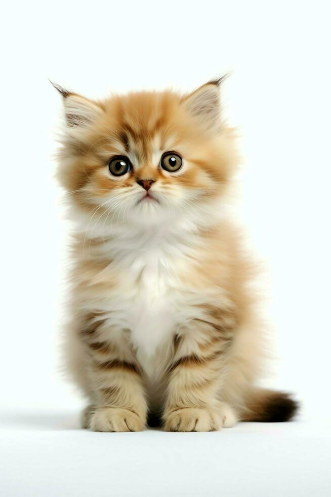 Cute small fluffy kitten with beautiful eyes is sitting or resting. British shorthair. Cat day concept by AI Generated photo