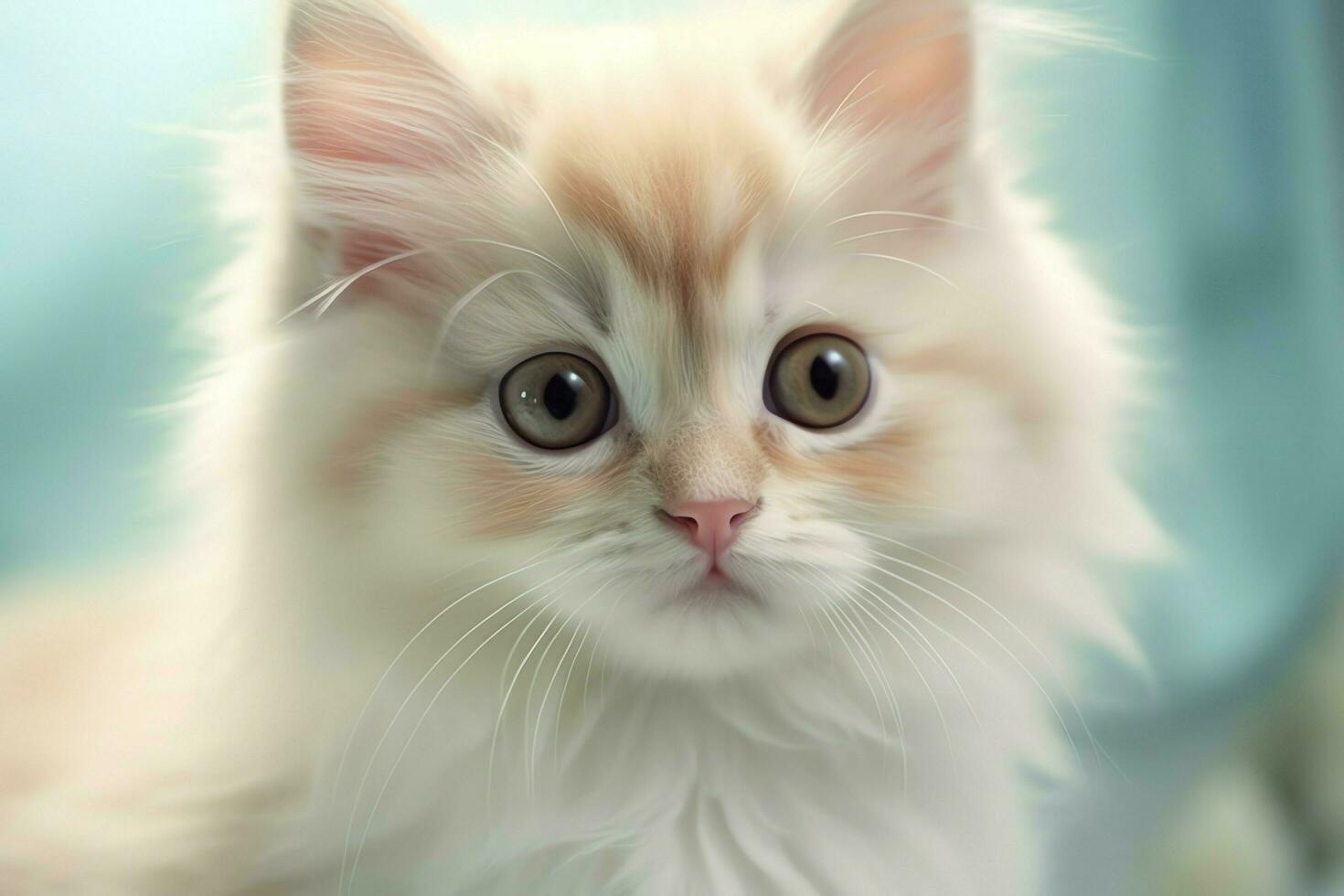 Cute small fluffy kitten with beautiful eyes is sitting or resting. British shorthair. Cat day concept by AI Generated photo