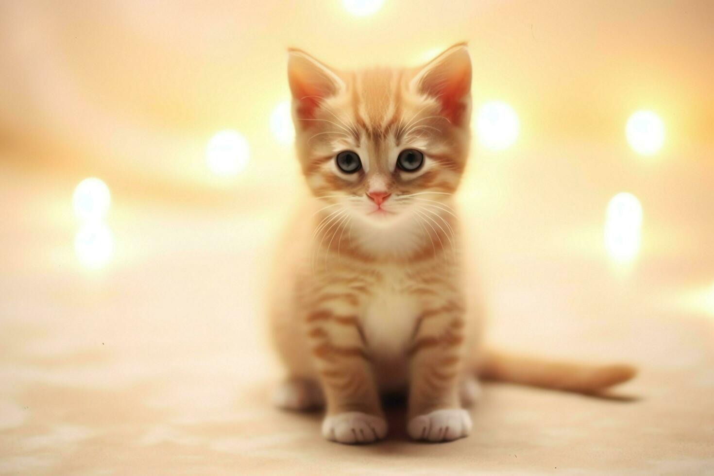 Cute small fluffy kitten with beautiful eyes is sitting or resting. British shorthair. Cat day concept by AI Generated photo