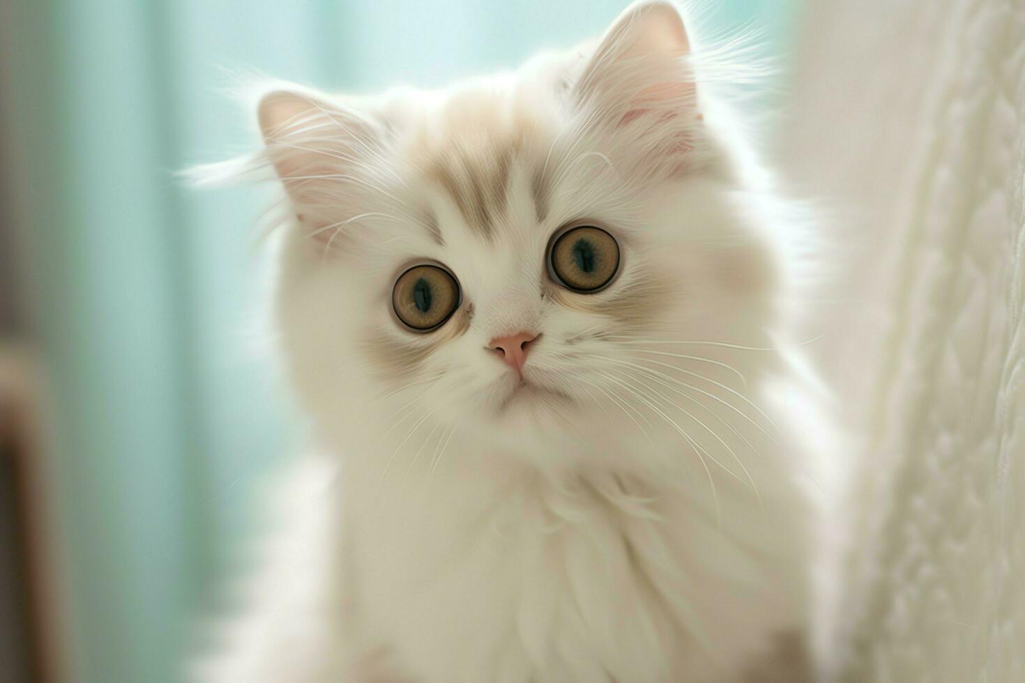 Cute small fluffy kitten with beautiful eyes is sitting or resting. British shorthair. Cat day concept by AI Generated photo
