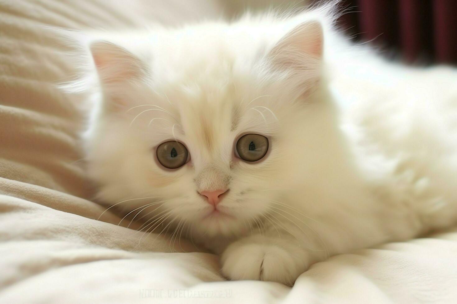 Cute small fluffy kitten with beautiful eyes is sitting or resting. British shorthair. Cat day concept by AI Generated photo