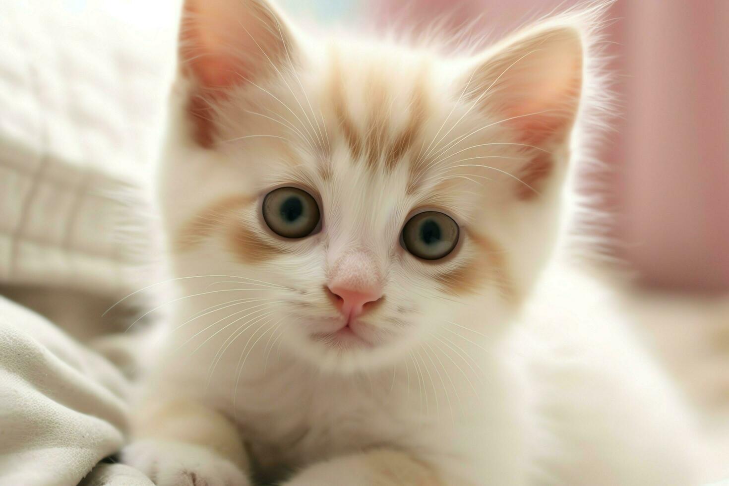 Cute small fluffy kitten with beautiful eyes is sitting or resting. British shorthair. Cat day concept by AI Generated photo