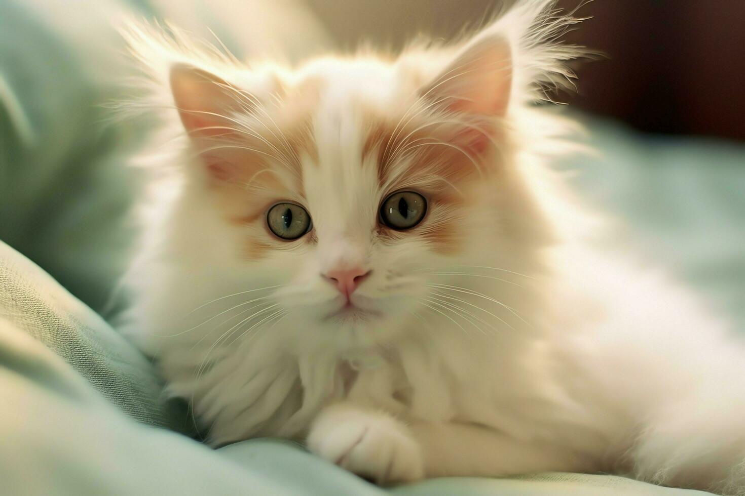 Cute small fluffy kitten with beautiful eyes is sitting or resting. British shorthair. Cat day concept by AI Generated photo