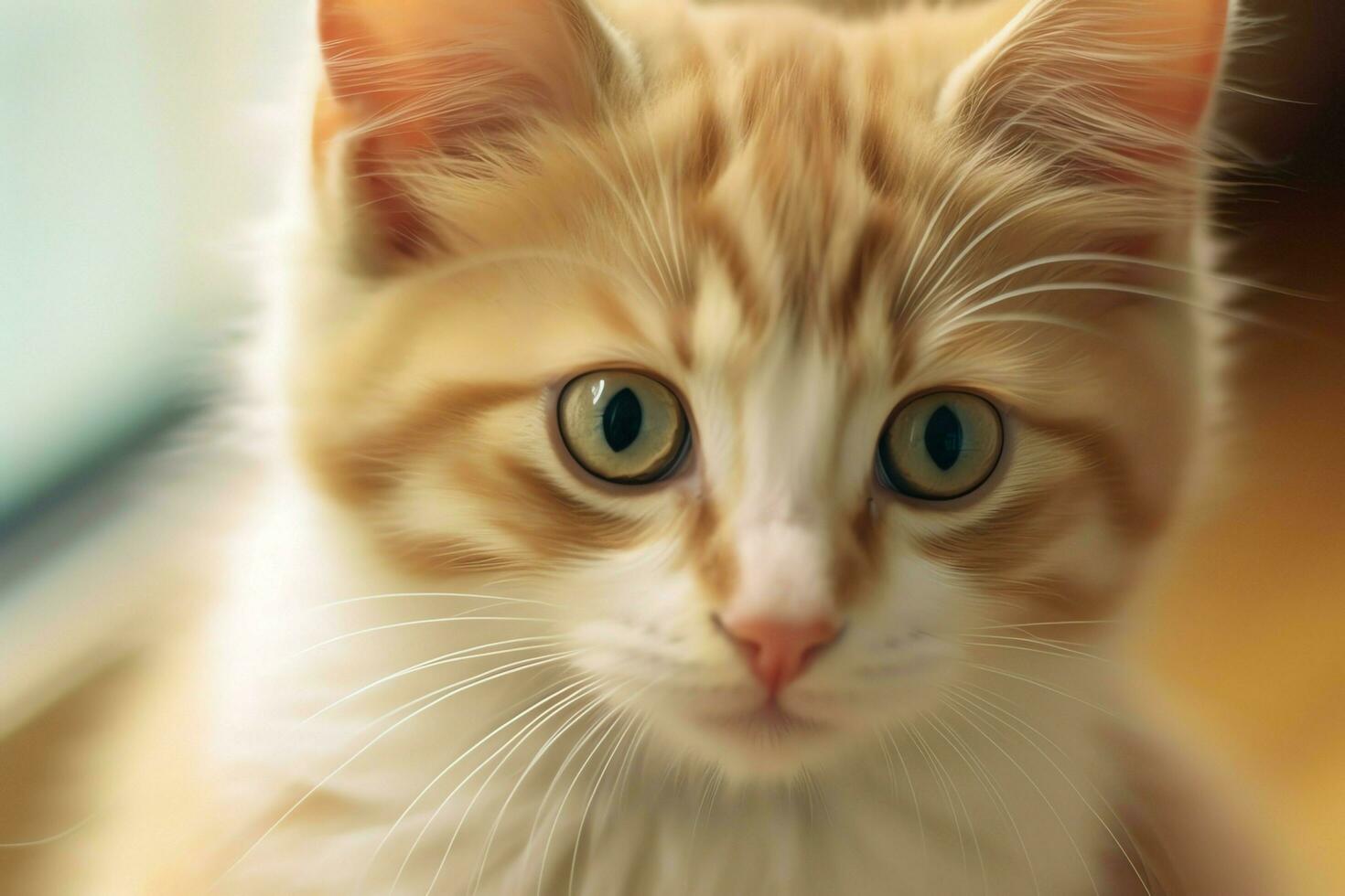 Cute small fluffy kitten with beautiful eyes is sitting or resting. British shorthair. Cat day concept by AI Generated photo