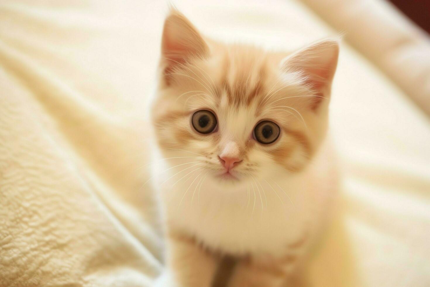 Cute small fluffy kitten with beautiful eyes is sitting or resting. British shorthair. Cat day concept by AI Generated photo