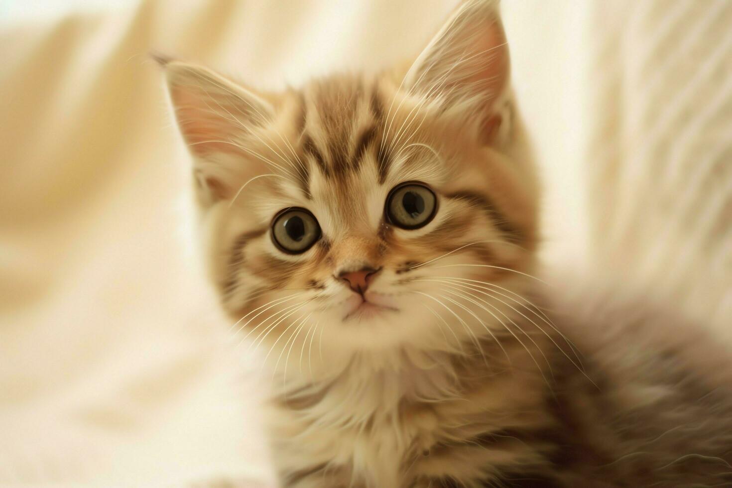 Cute small fluffy kitten with beautiful eyes is sitting or resting. British shorthair. Cat day concept by AI Generated photo