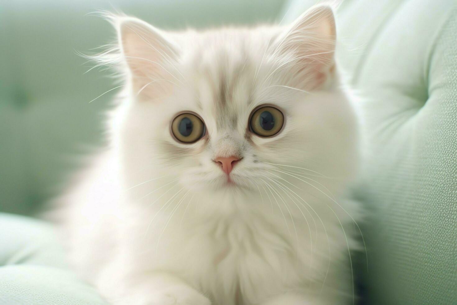 Cute small fluffy kitten with beautiful eyes is sitting or resting. British shorthair. Cat day concept by AI Generated photo