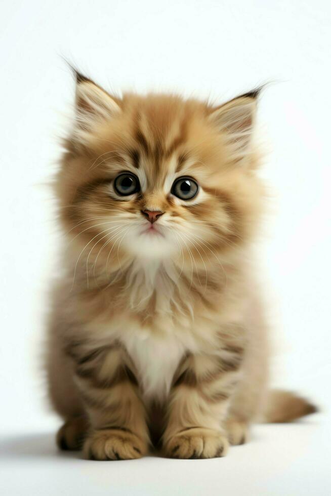 Cute small fluffy kitten with beautiful eyes is sitting or resting. British shorthair. Cat day concept by AI Generated photo