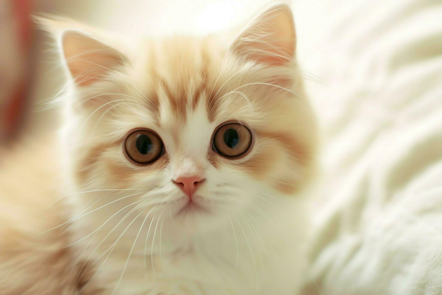 Cute small fluffy kitten with beautiful eyes is sitting or resting. British shorthair. Cat day concept by AI Generated photo