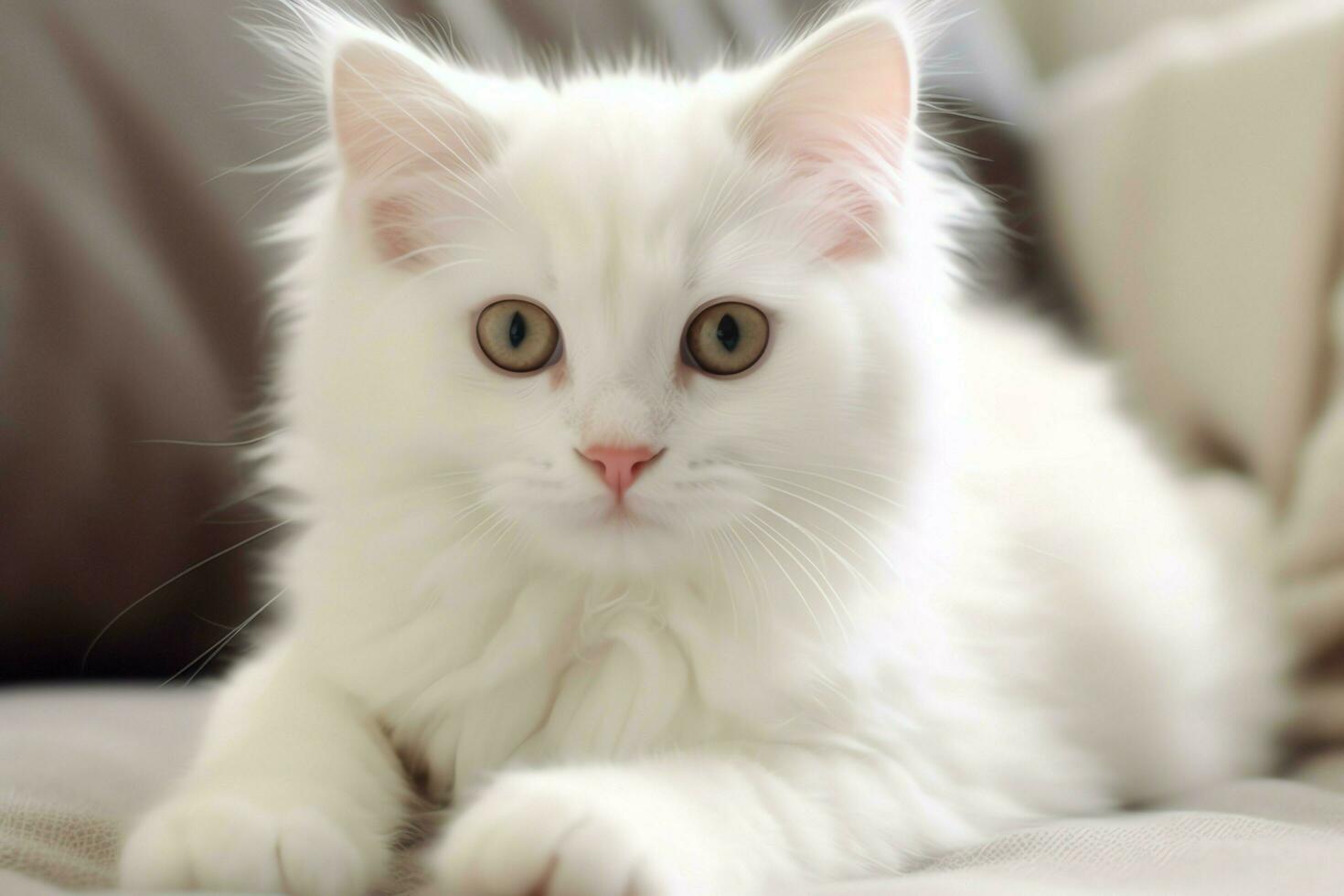 Cute small fluffy kitten with beautiful eyes is sitting or resting. British shorthair. Cat day concept by AI Generated photo