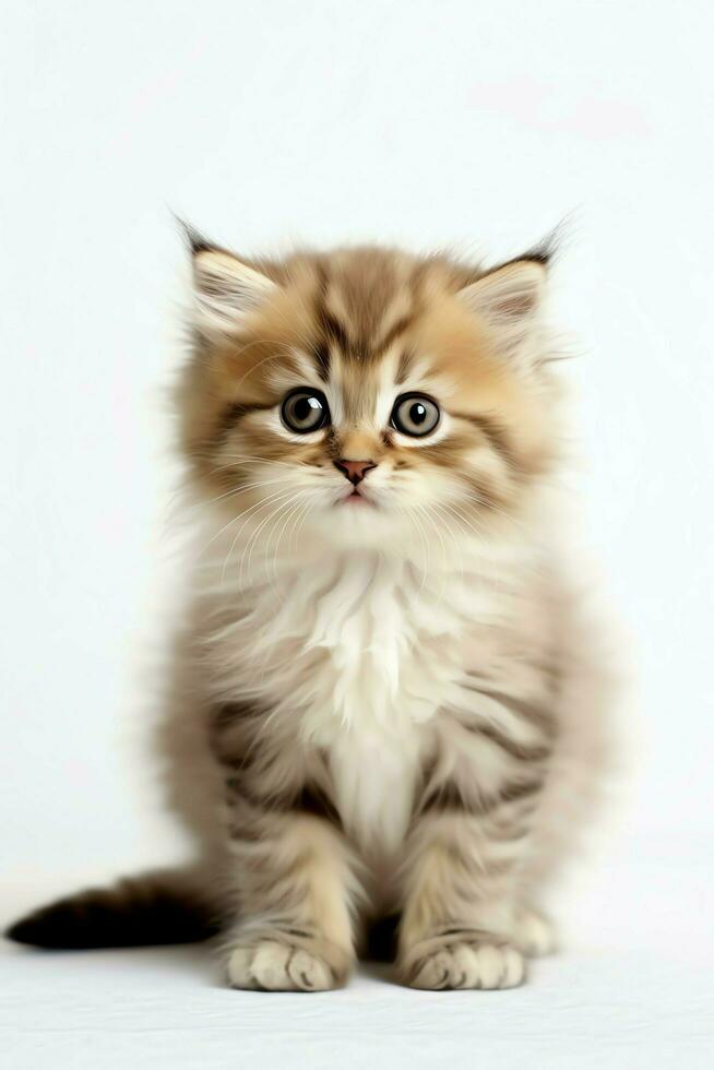 Cute small fluffy kitten with beautiful eyes is sitting or resting. British shorthair. Cat day concept by AI Generated photo