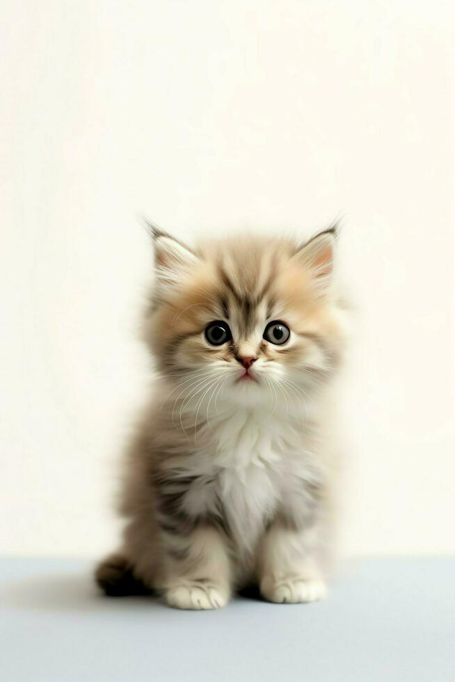 Cute small fluffy kitten with beautiful eyes is sitting or resting. British shorthair. Cat day concept by AI Generated photo