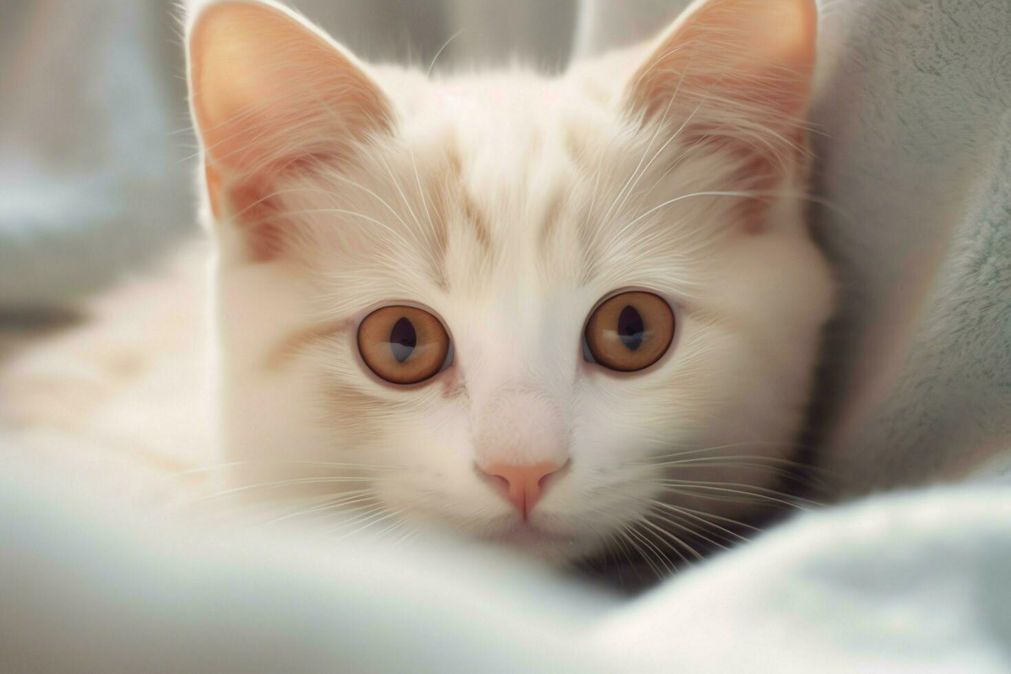 linda pequeño mullido gatito con hermosa ojos es sentado o descansando británico cabello corto. gato día concepto por ai generado foto