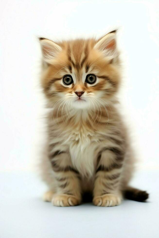 Cute small fluffy kitten with beautiful eyes is sitting or resting. British shorthair. Cat day concept by AI Generated photo