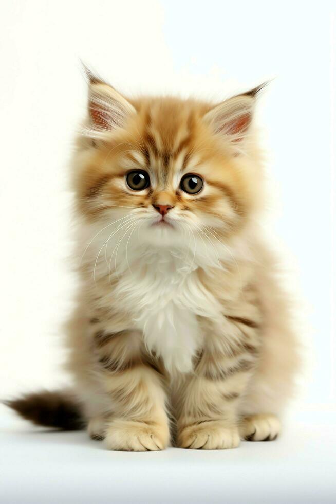 Cute small fluffy kitten with beautiful eyes is sitting or resting. British shorthair. Cat day concept by AI Generated photo