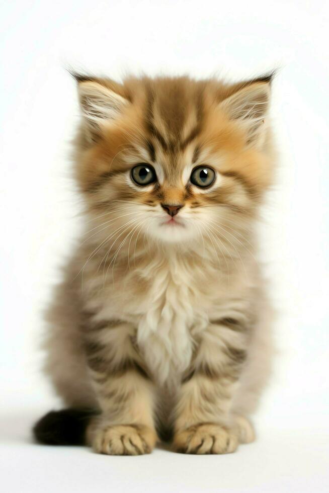 Cute small fluffy kitten with beautiful eyes is sitting or resting. British shorthair. Cat day concept by AI Generated photo
