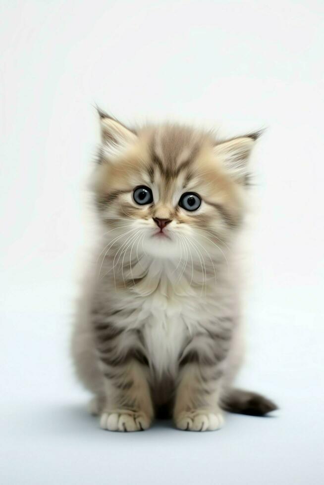 Cute small fluffy kitten with beautiful eyes is sitting or resting. British shorthair. Cat day concept by AI Generated photo