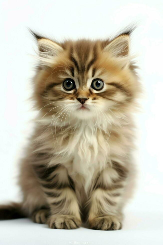 Cute small fluffy kitten with beautiful eyes is sitting or resting. British shorthair. Cat day concept by AI Generated photo