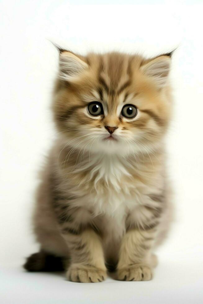Cute small fluffy kitten with beautiful eyes is sitting or resting. British shorthair. Cat day concept by AI Generated photo