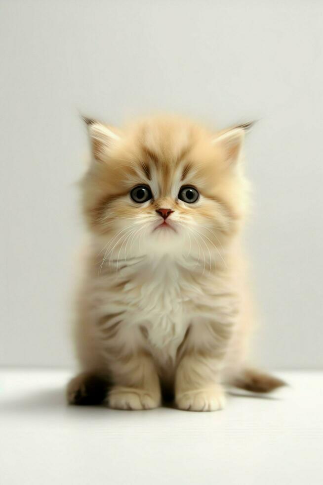 Cute small fluffy kitten with beautiful eyes is sitting or resting. British shorthair. Cat day concept by AI Generated photo
