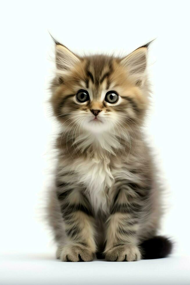 Cute small fluffy kitten with beautiful eyes is sitting or resting. British shorthair. Cat day concept by AI Generated photo
