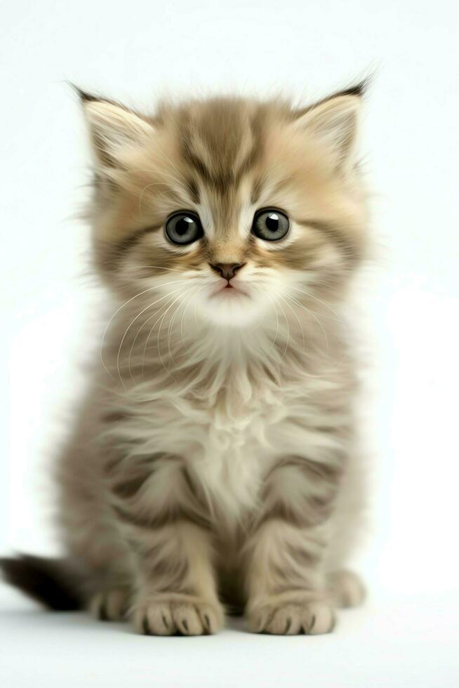 Cute small fluffy kitten with beautiful eyes is sitting or resting. British shorthair. Cat day concept by AI Generated photo