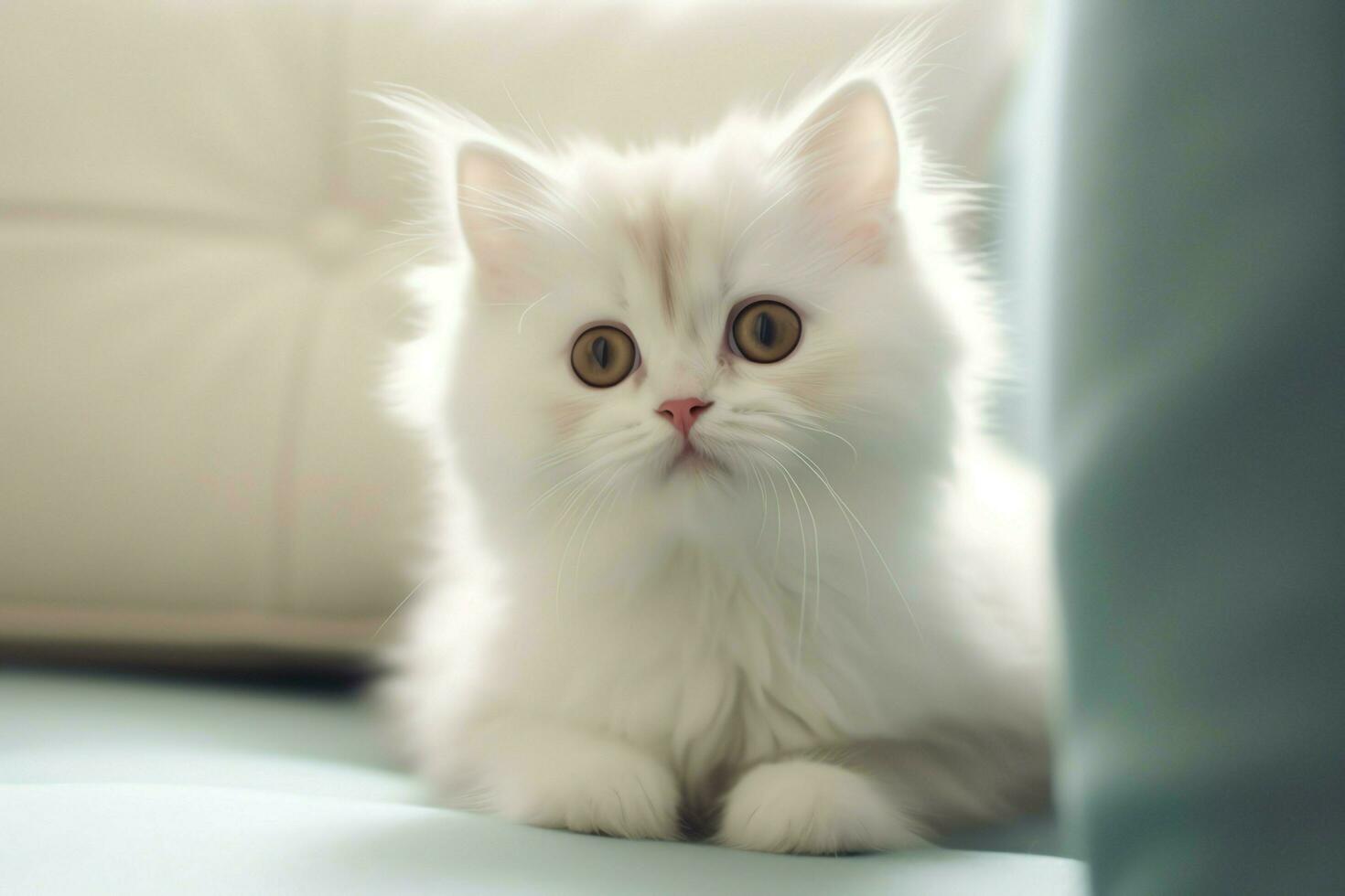 Cute small fluffy kitten with beautiful eyes is sitting or resting. British shorthair. Cat day concept by AI Generated photo