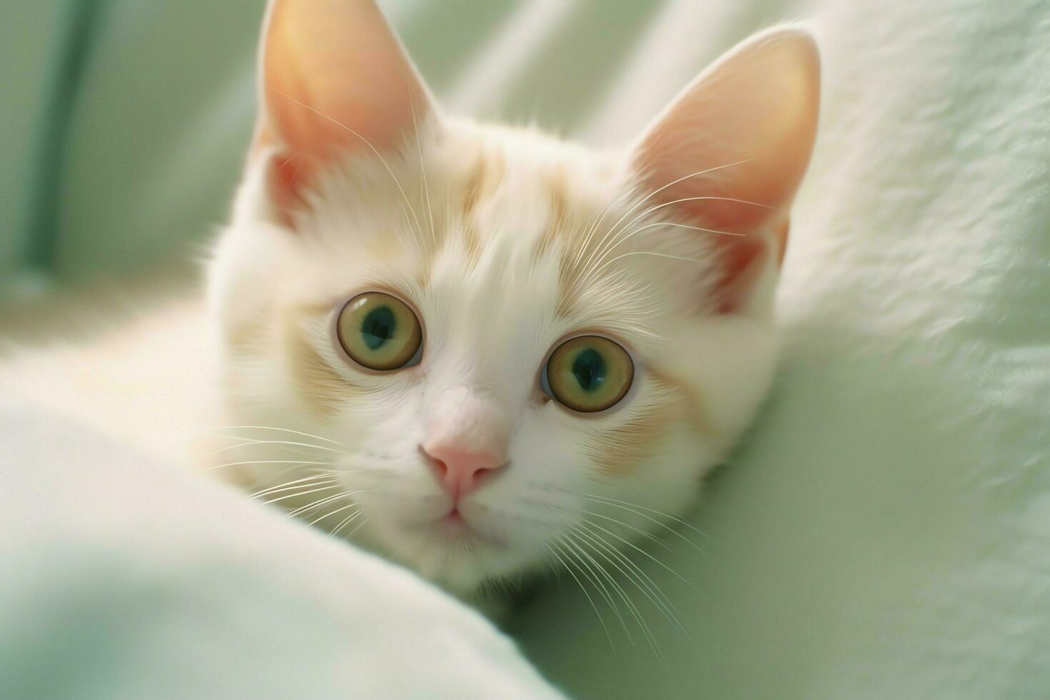 Cute small fluffy kitten with beautiful eyes is sitting or resting. British shorthair. Cat day concept by AI Generated photo