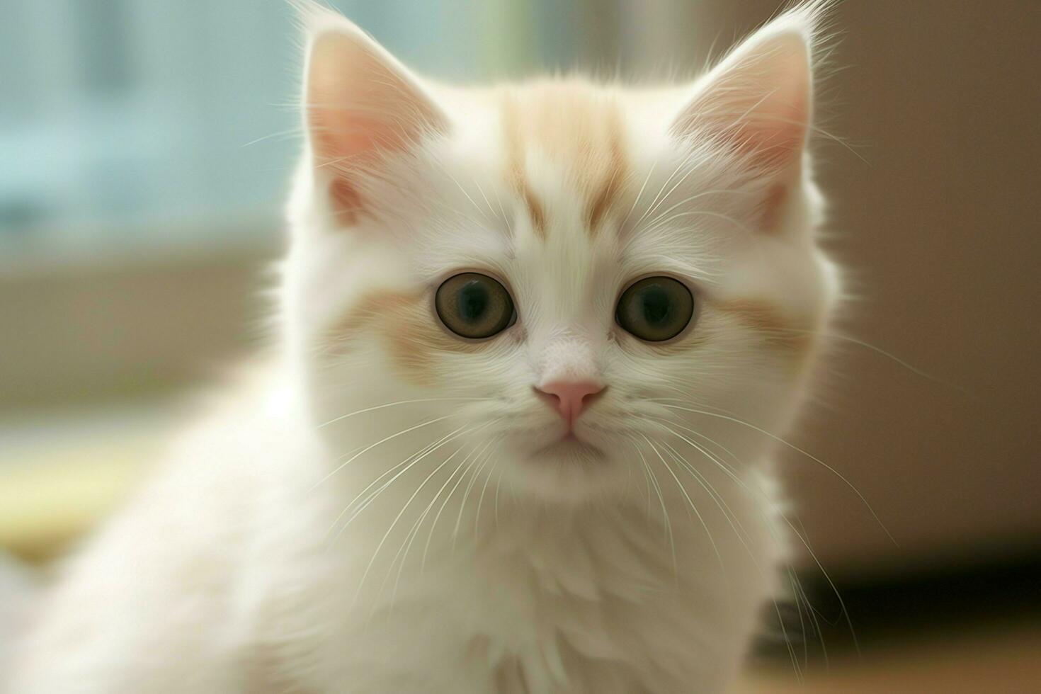 Cute small fluffy kitten with beautiful eyes is sitting or resting. British shorthair. Cat day concept by AI Generated photo
