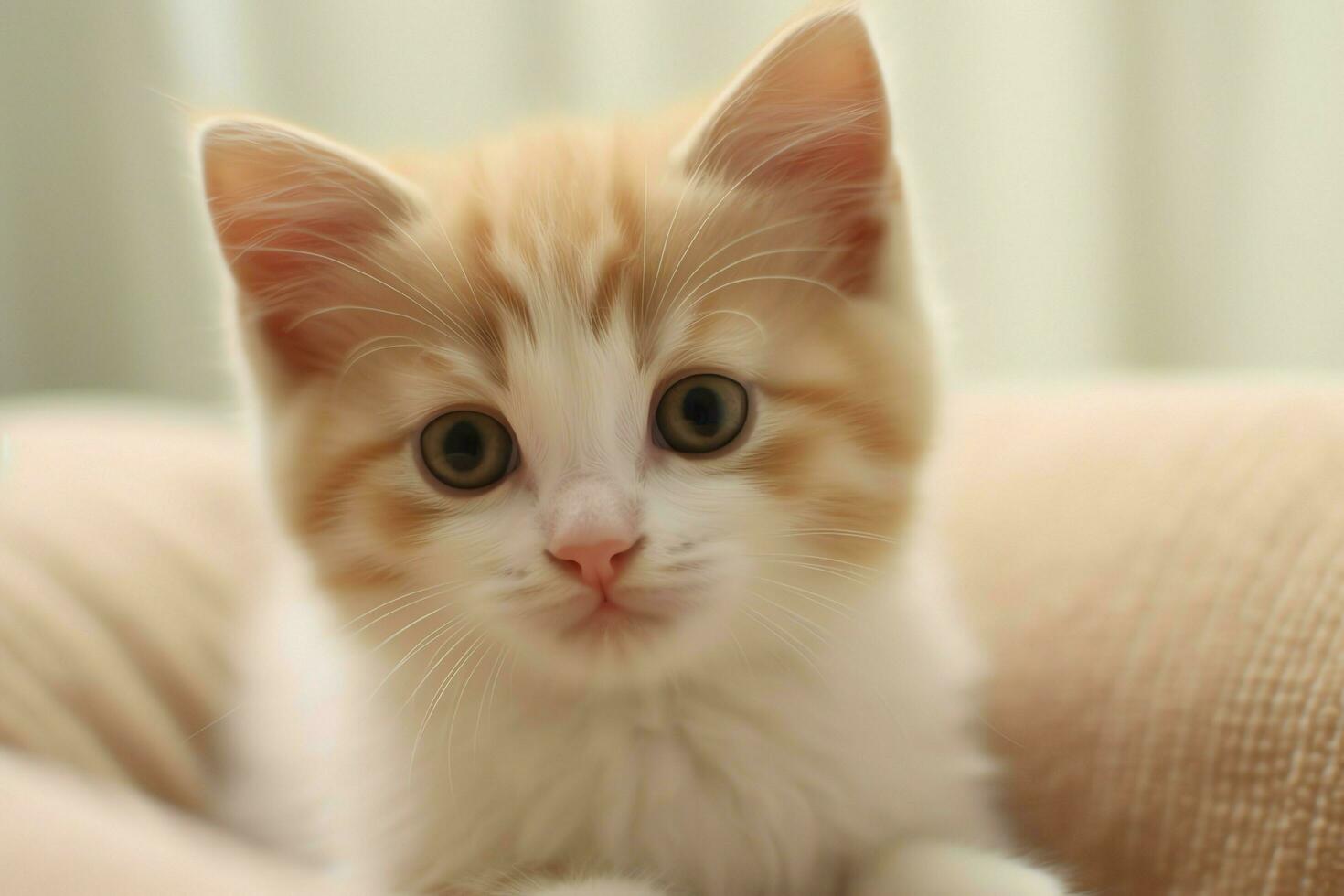 Cute small fluffy kitten with beautiful eyes is sitting or resting. British shorthair. Cat day concept by AI Generated photo