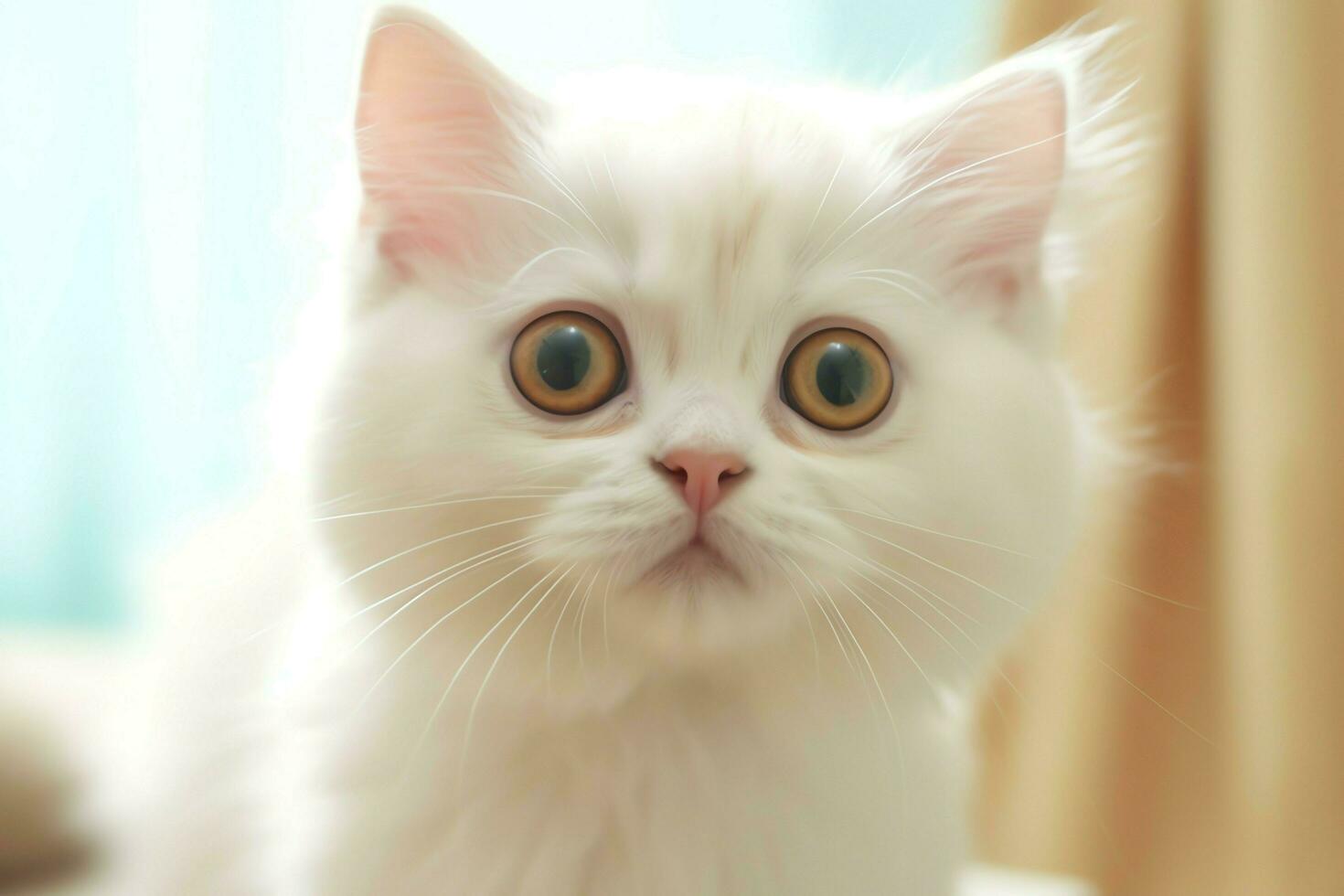 Cute small fluffy kitten with beautiful eyes is sitting or resting. British shorthair. Cat day concept by AI Generated photo