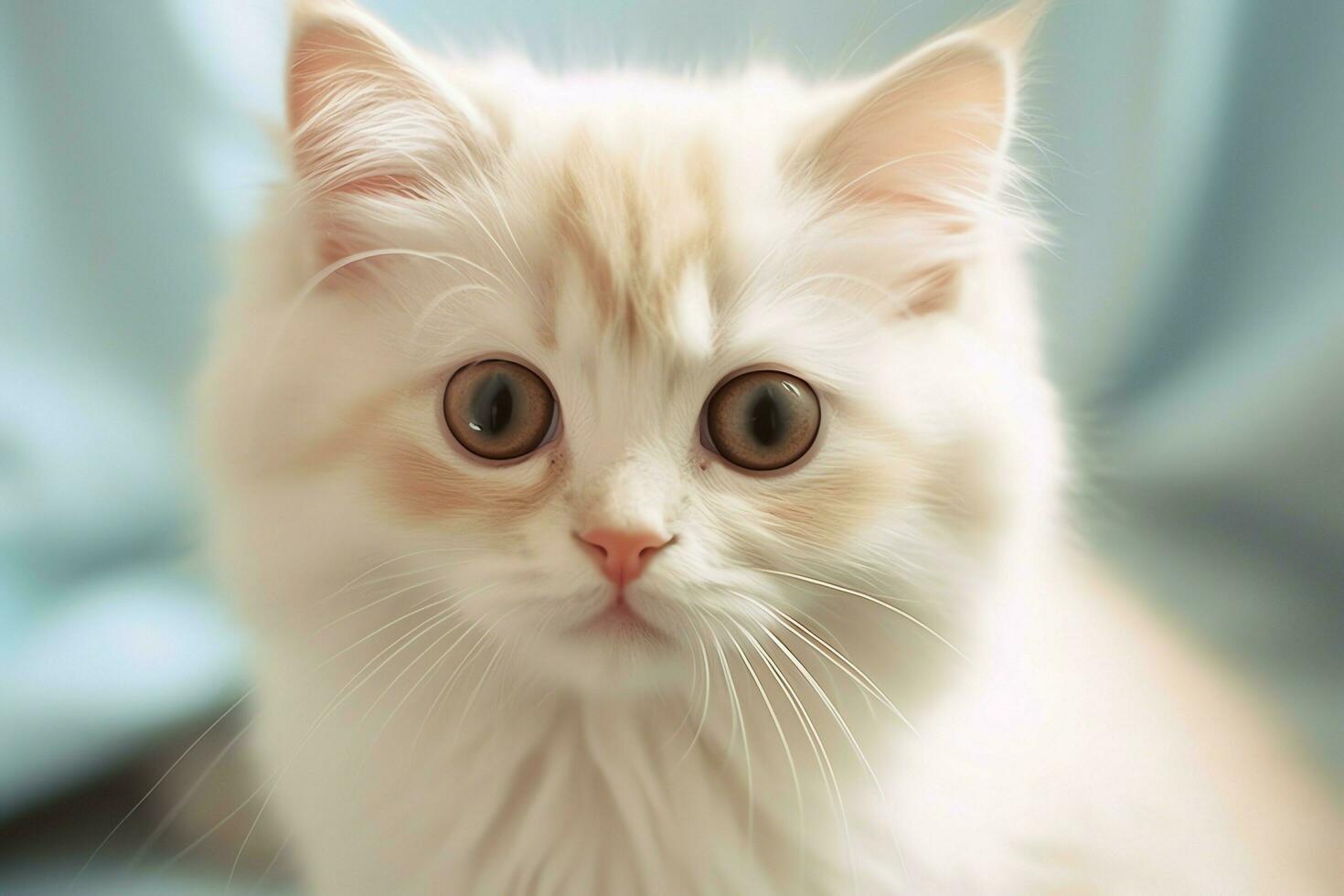 Cute small fluffy kitten with beautiful eyes is sitting or resting. British shorthair. Cat day concept by AI Generated photo