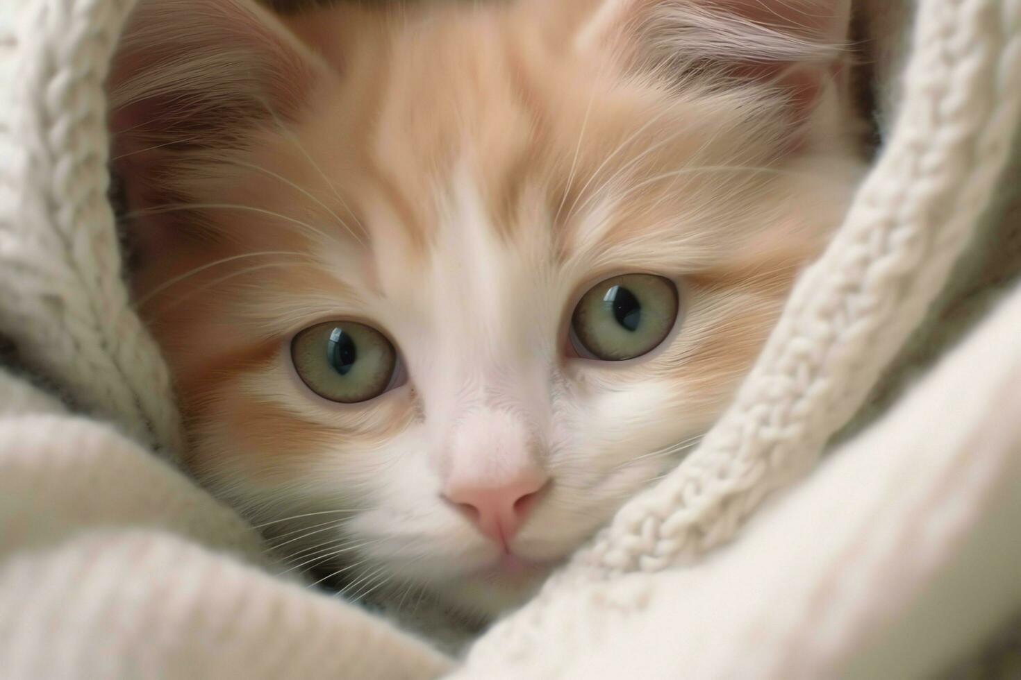 Cute small fluffy kitten with beautiful eyes is sitting or resting. British shorthair. Cat day concept by AI Generated photo