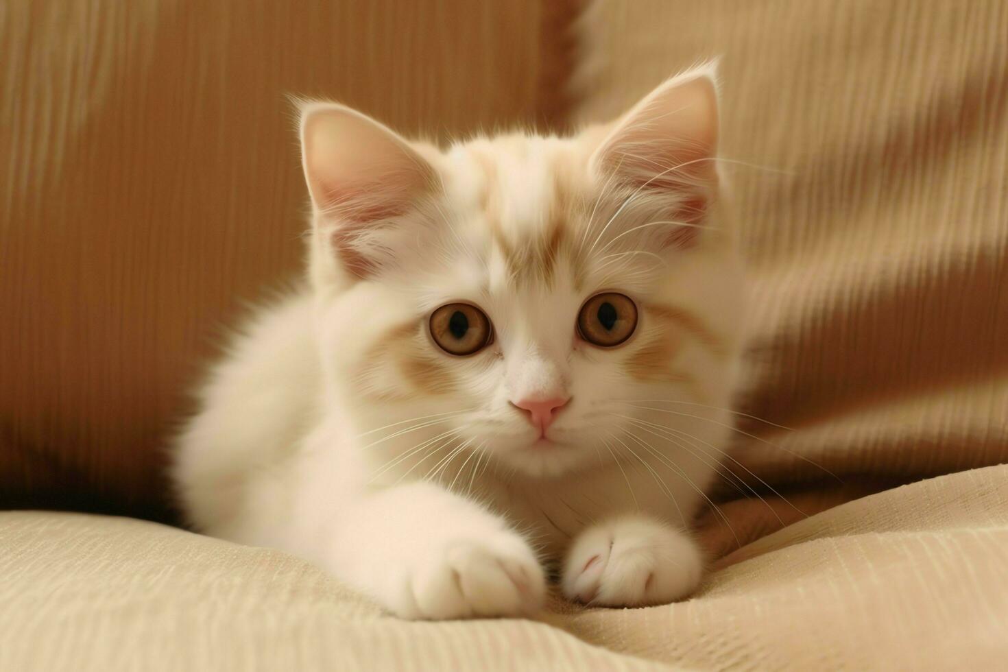 Cute small fluffy kitten with beautiful eyes is sitting or resting. British shorthair. Cat day concept by AI Generated photo