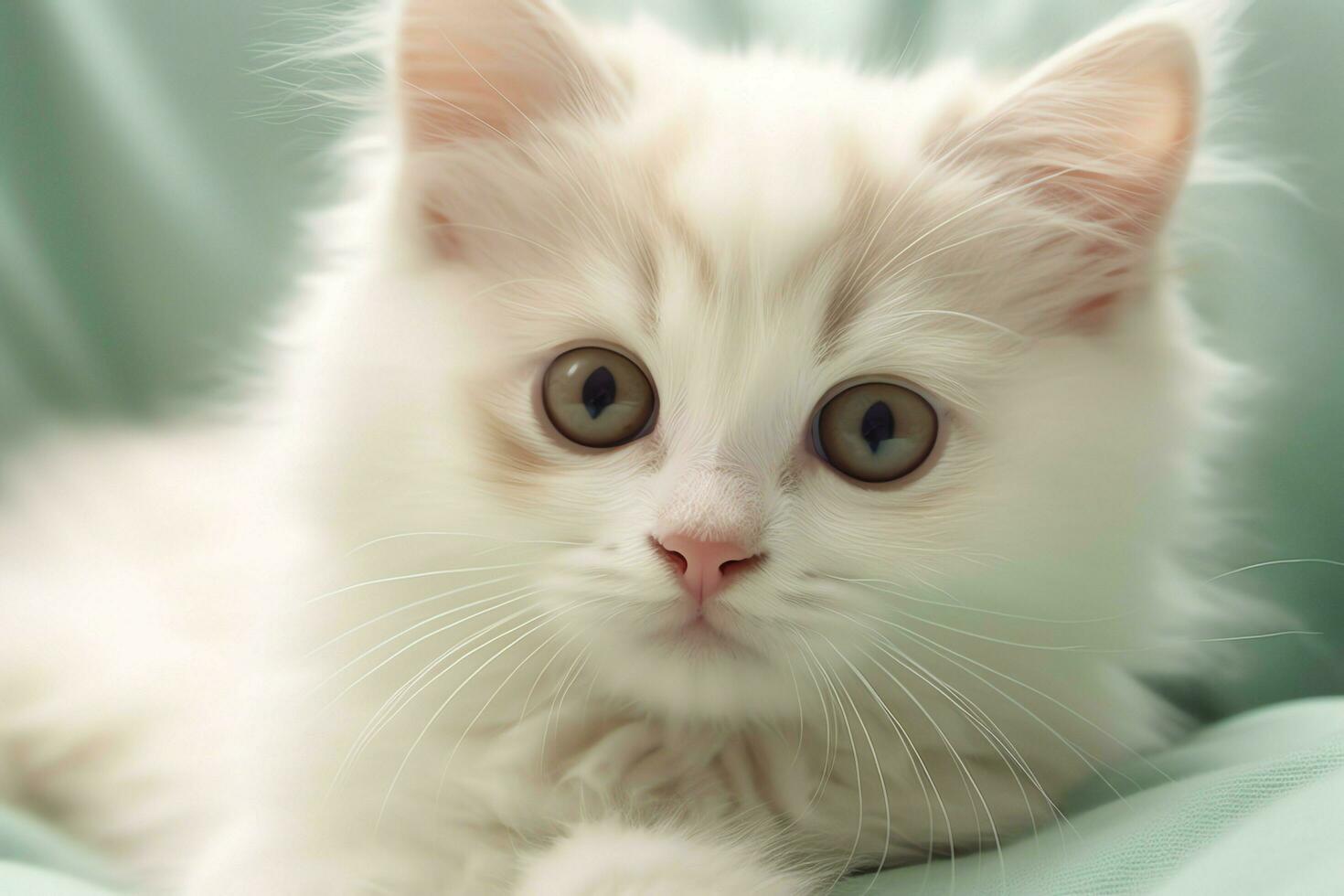 Cute small fluffy kitten with beautiful eyes is sitting or resting. British shorthair. Cat day concept by AI Generated photo