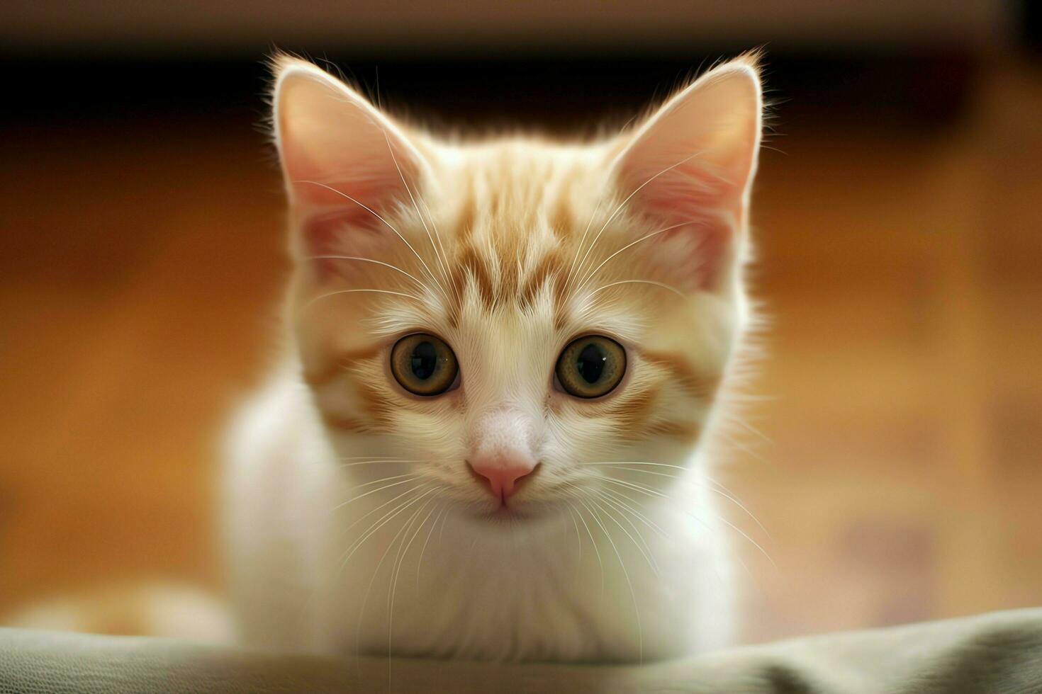 Cute small fluffy kitten with beautiful eyes is sitting or resting. British shorthair. Cat day concept by AI Generated photo
