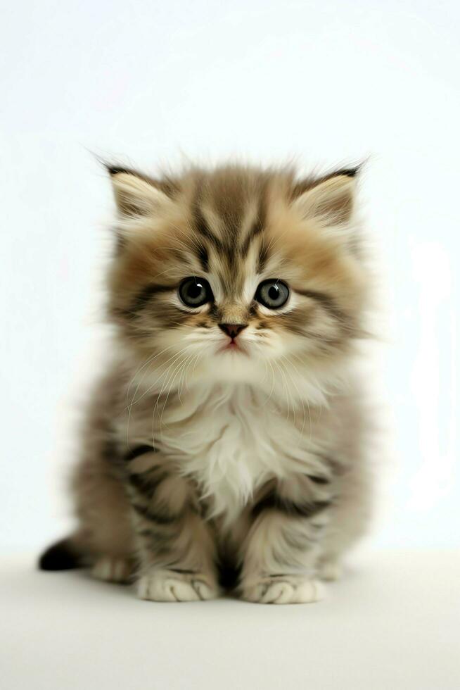 Cute small fluffy kitten with beautiful eyes is sitting or resting. British shorthair. Cat day concept by AI Generated photo