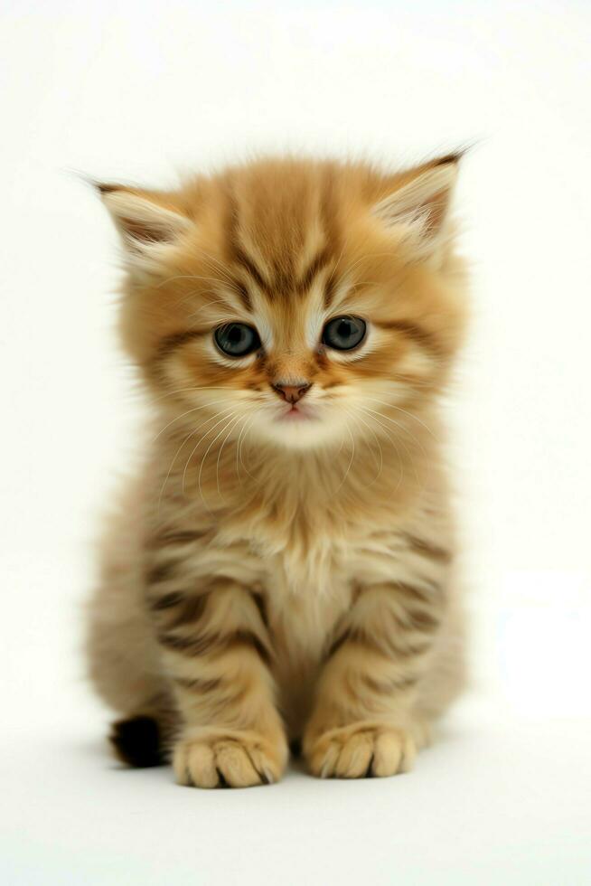 Cute small fluffy kitten with beautiful eyes is sitting or resting. British shorthair. Cat day concept by AI Generated photo