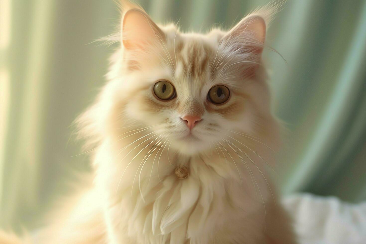 Cute small fluffy kitten with beautiful eyes is sitting or resting. British shorthair. Cat day concept by AI Generated photo