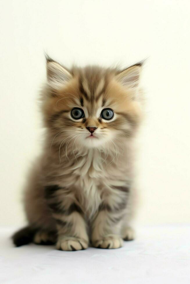 Cute small fluffy kitten with beautiful eyes is sitting or resting. British shorthair. Cat day concept by AI Generated photo