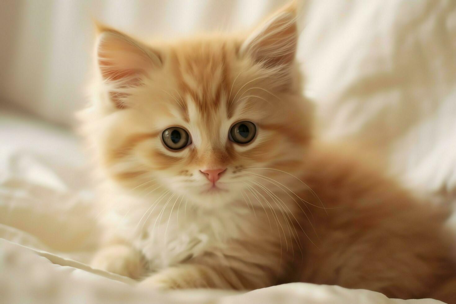Cute small fluffy kitten with beautiful eyes is sitting or resting. British shorthair. Cat day concept by AI Generated photo