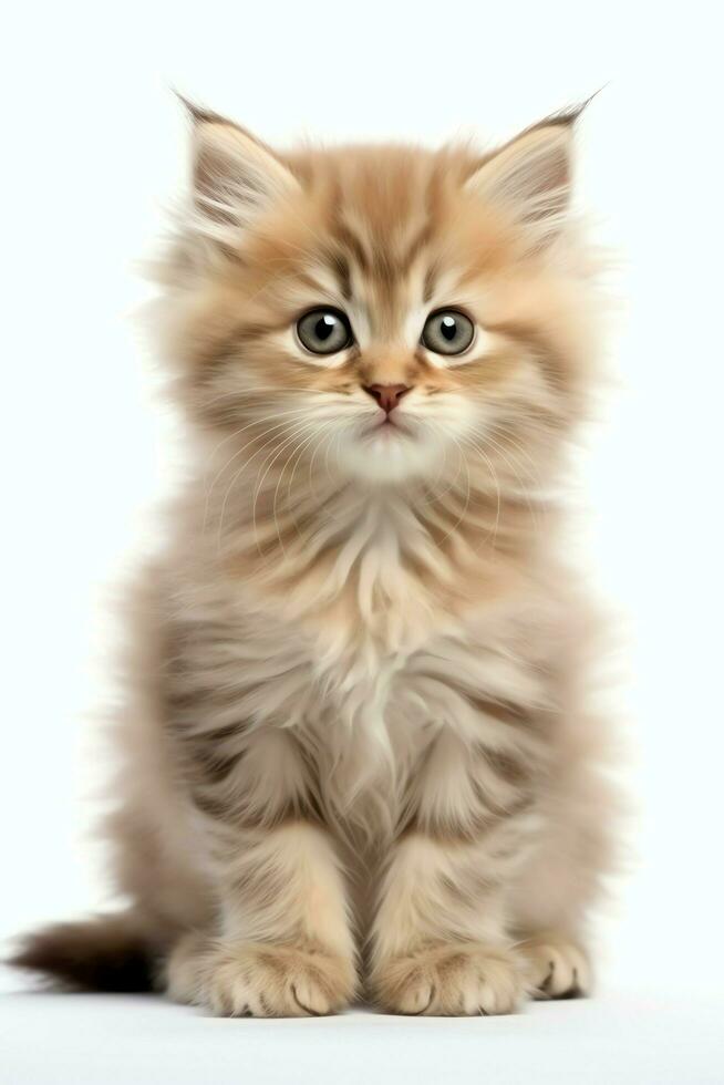 Cute small fluffy kitten with beautiful eyes is sitting or resting. British shorthair. Cat day concept by AI Generated photo