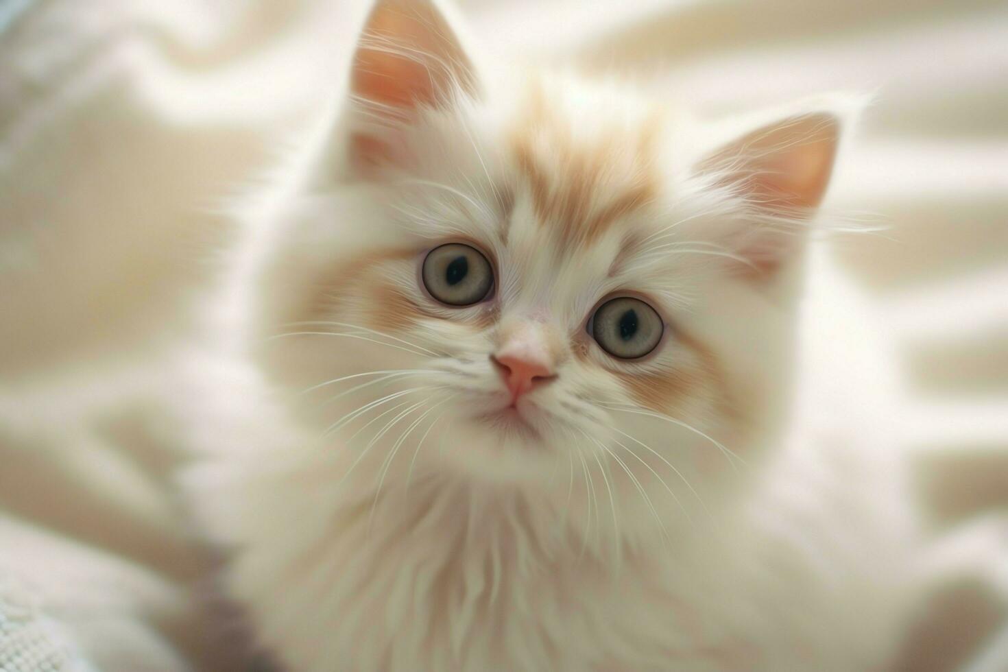 Cute small fluffy kitten with beautiful eyes is sitting or resting. British shorthair. Cat day concept by AI Generated photo