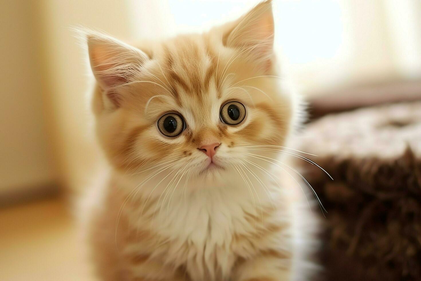 Cute small fluffy kitten with beautiful eyes is sitting or resting. British shorthair. Cat day concept by AI Generated photo
