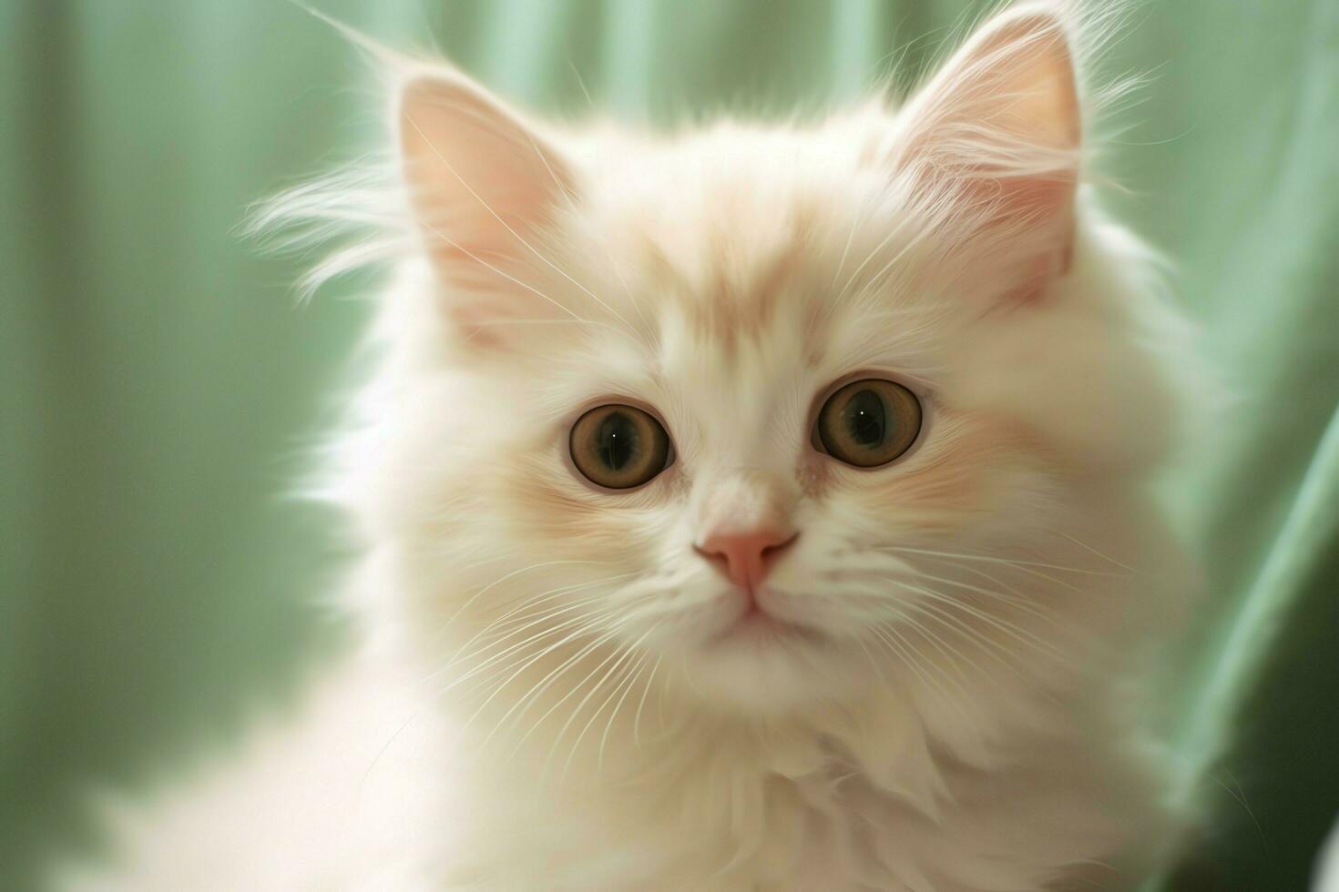 Cute small fluffy kitten with beautiful eyes is sitting or resting. British shorthair. Cat day concept by AI Generated photo