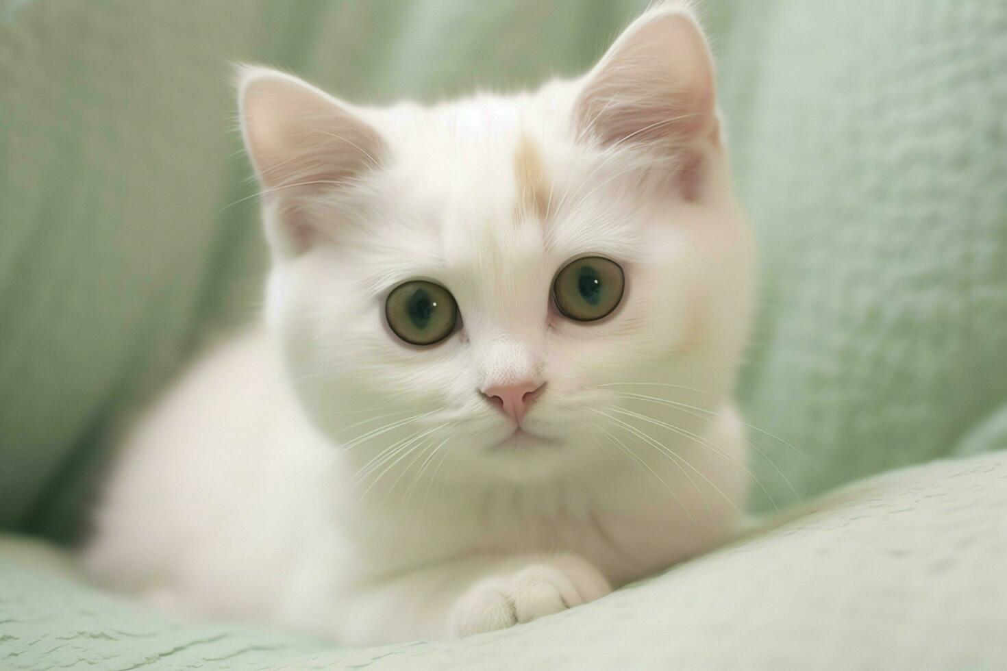 Cute small fluffy kitten with beautiful eyes is sitting or resting. British shorthair. Cat day concept by AI Generated photo