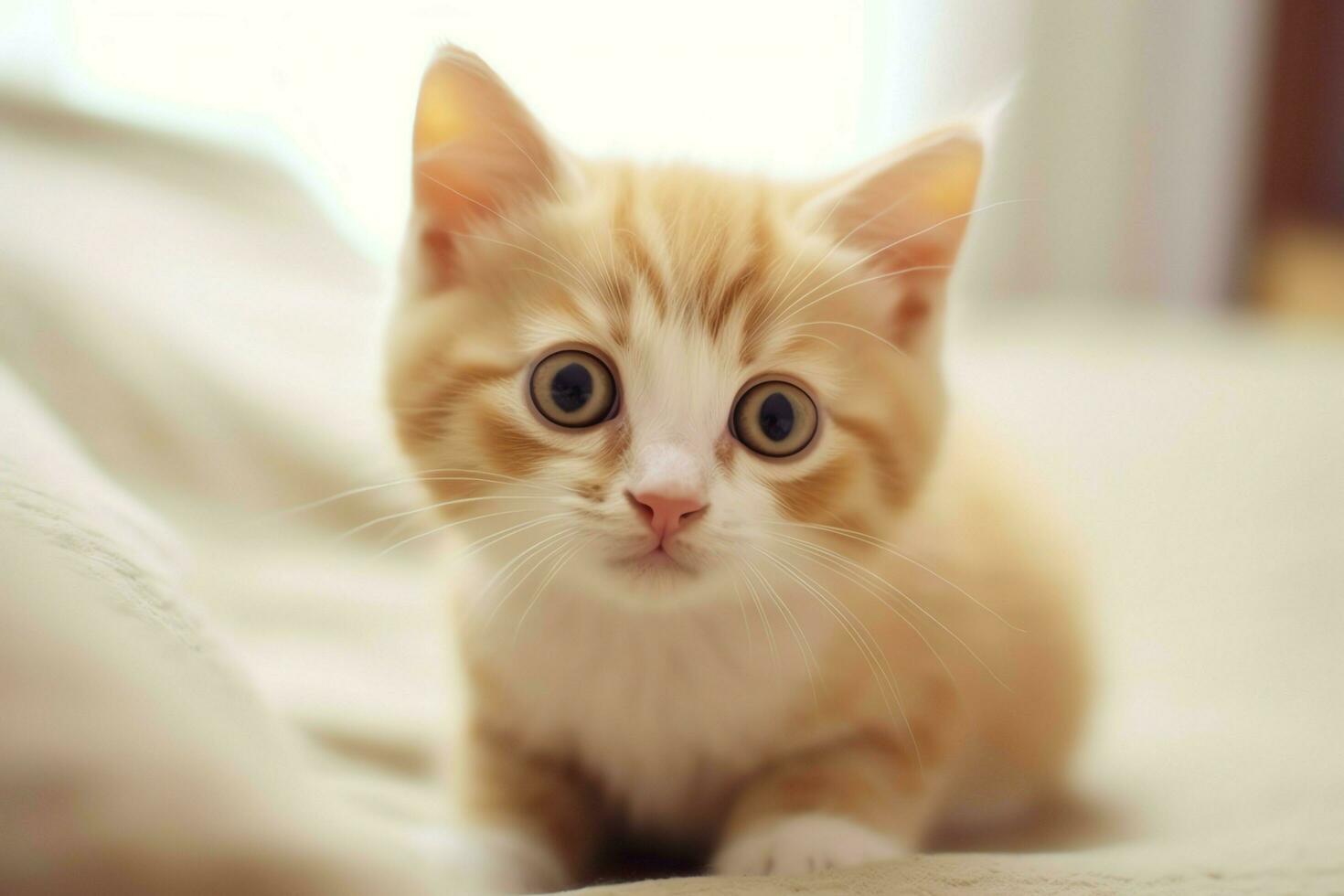 linda pequeño mullido gatito con hermosa ojos es sentado o descansando británico cabello corto. gato día concepto por ai generado foto