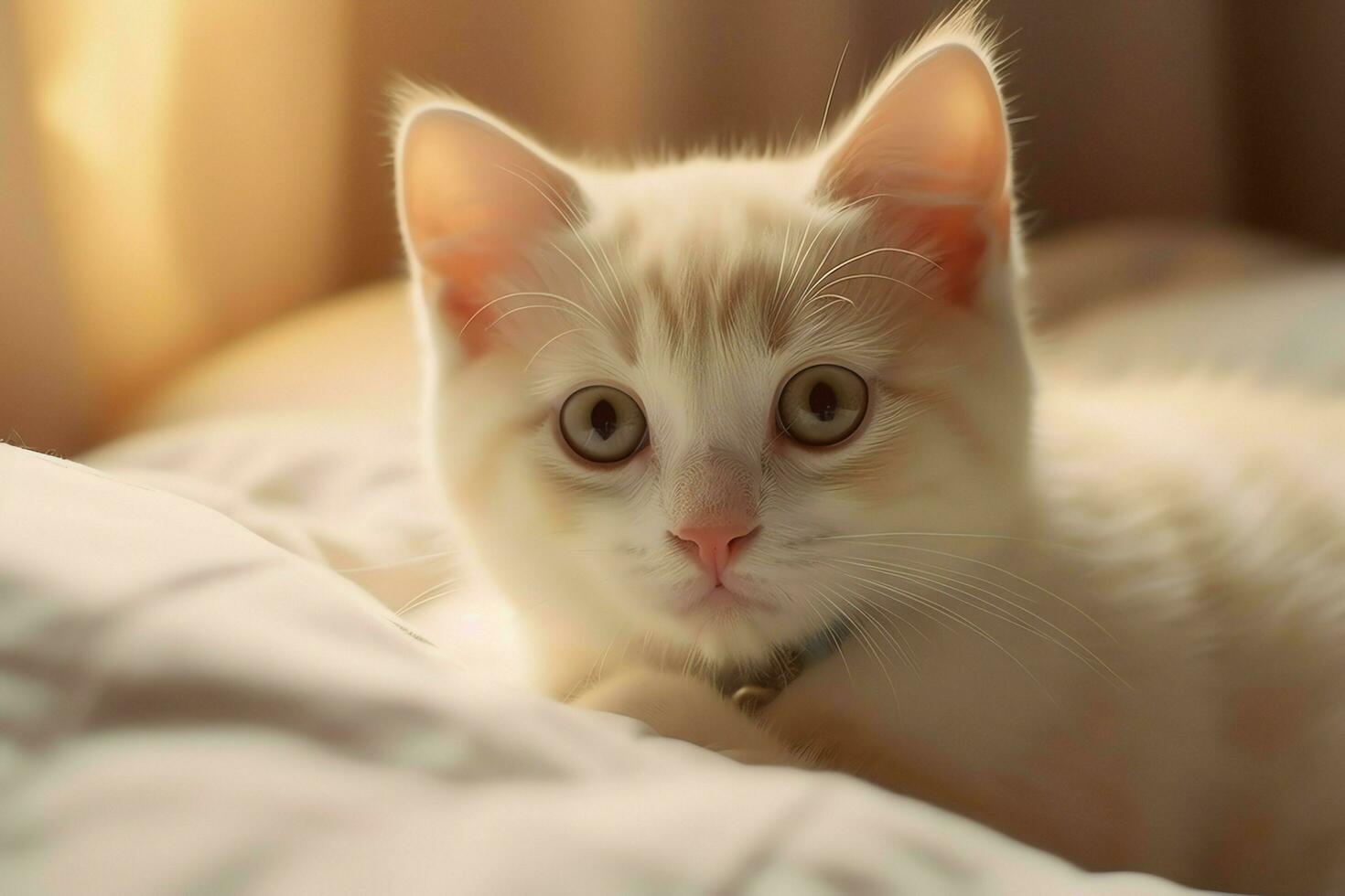 Cute small fluffy kitten with beautiful eyes is sitting or resting. British shorthair. Cat day concept by AI Generated photo