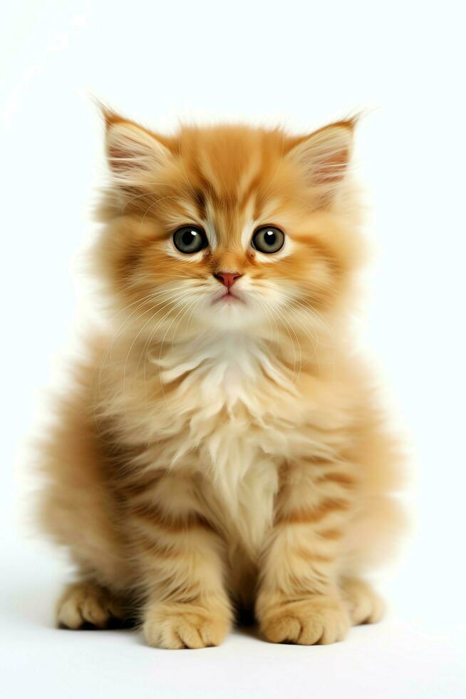 Cute small fluffy kitten with beautiful eyes is sitting or resting. British shorthair. Cat day concept by AI Generated photo