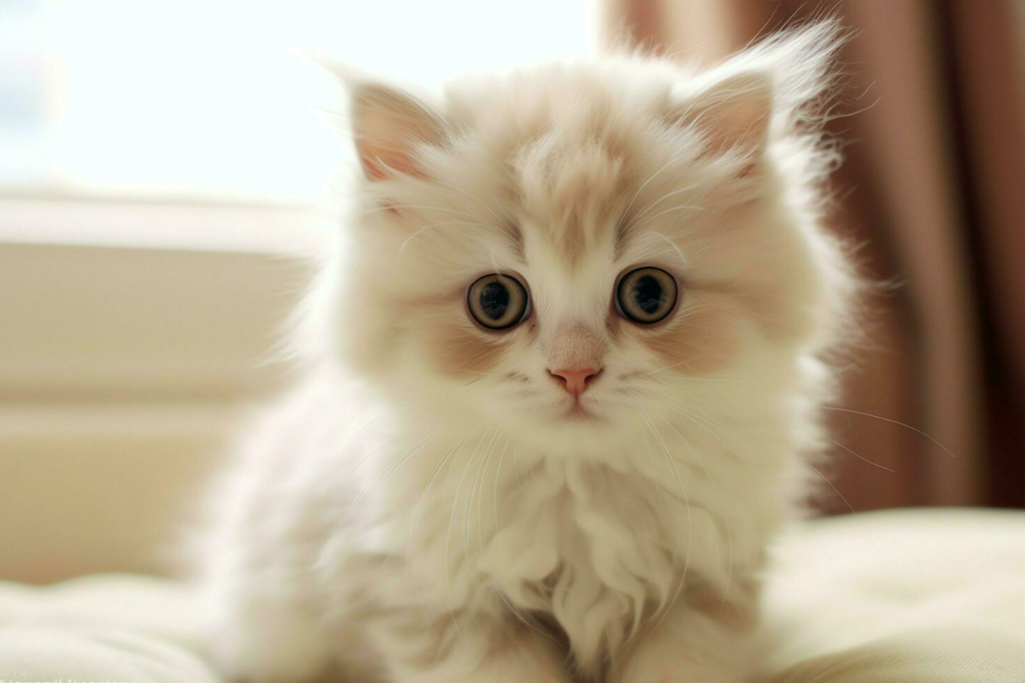 Cute small fluffy kitten with beautiful eyes is sitting or resting. British shorthair. Cat day concept by AI Generated photo